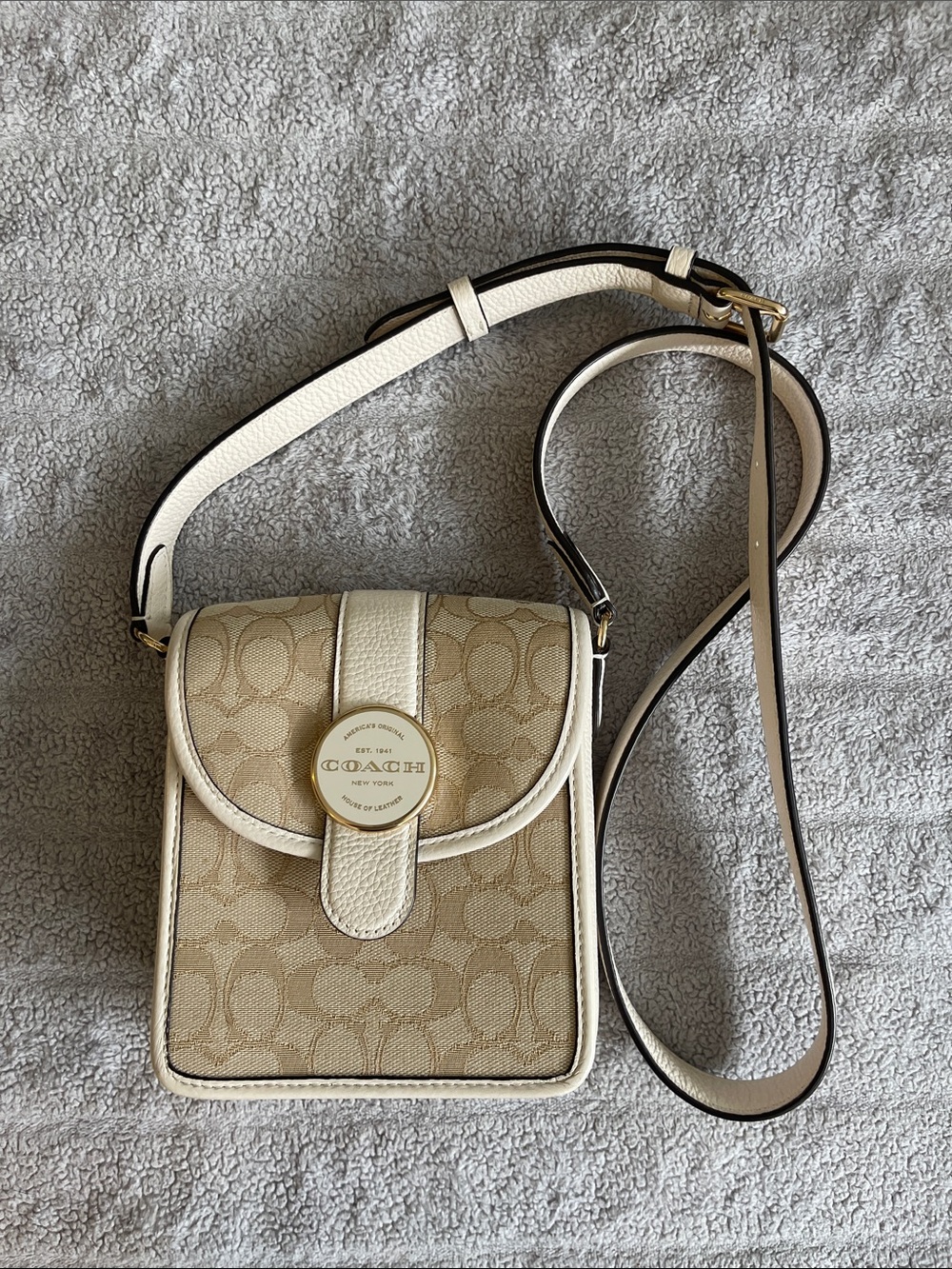 Coach Beige Signature Canvas Crossbody with Cream Trim